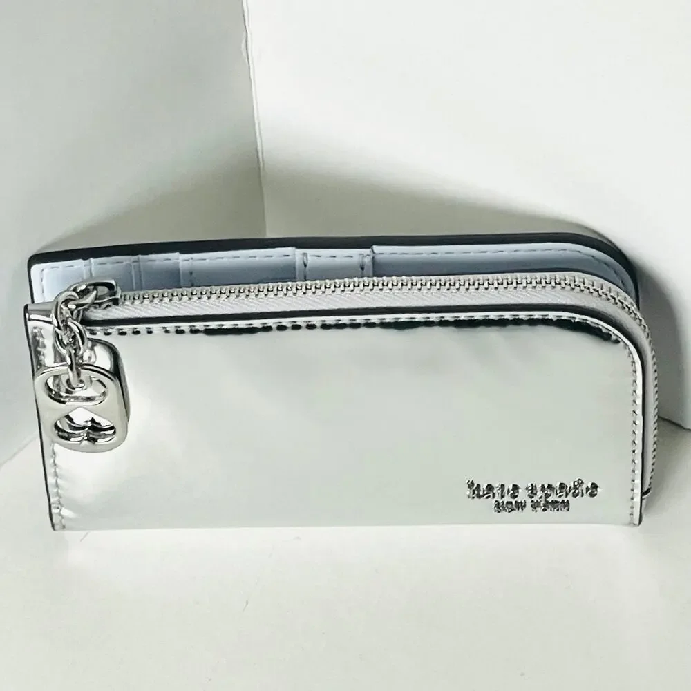 Kate Spade Devin Small Bifold Wallet Silver Patent Leather